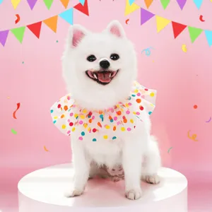 Cute polka dot pet bib detail, colorful ruffle pet collar for dogs and cats party show.