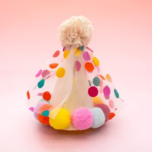 Cute pet birthday hat with colorful polka dots mesh design, perfect for dogs and cats party.