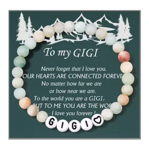 Personalized natural stone beaded bracelet with custom name message card for ideal gift