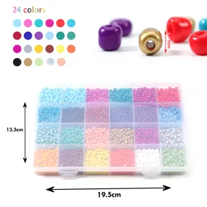 Kit de petites perles d'artisanat 24 couleurs avec boite de rangement en plastique transparent.