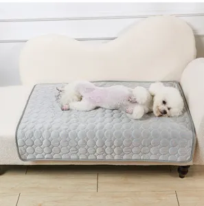 Detail shot of pet ice silk cooling mat showing smooth surface fabric, perfect for summer pet comfort.