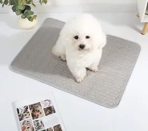 Detailed view of the gray pet cooling mat featuring geometric embossing, ideal for summer comfort.