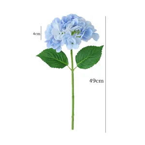 Blue artificial hydrangea flower with green leaves and stem for wedding home decor 49cm