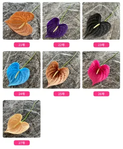 Artificial anthurium flower single stem PU soft touch decorative plant for home decor
