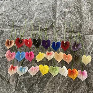 Artificial PU anthurium flower single piece vibrant colors soft rubber fake floral decor.