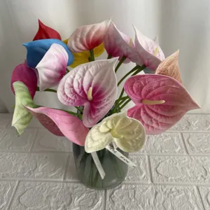 Colorful artificial anthurium flowers bouquet PU soft touch floral decor for home living room