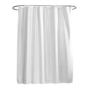 Cortina de ducha blanca impermeable para baño, cortina PEVA pesada con ganchos.