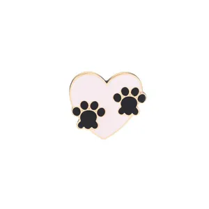 Cute heart-shaped pet paw brooch pin with pink enamel and gold trim for stylish outfits.