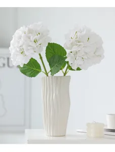 White artificial hydrangea flowers with ceramic vase for home decor wedding table arrangement