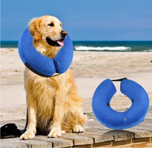 Inflatable dog recovery collar soft pet cone blue Elizabethan medical collar for cats dogs