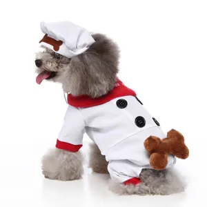 Mignon costume de chef pour animal de compagnie, vêtements drôles blancs rouges pour chiot.