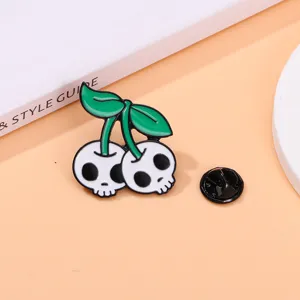 Punk style skull cherry enamel brooch pin badge for clothes and scarves decoration.