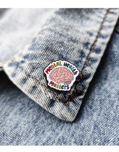 Spilla smaltata salute mentale cervello rosa grazioso distintivo per giacca in denim vestiti