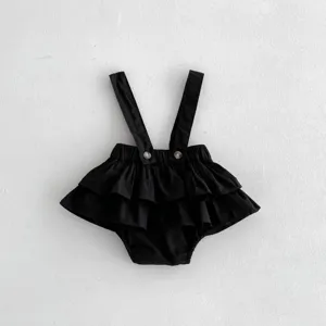 Schwarze Baby Mädchen Rüschen Träger Windelhose süße Kleinkinder Baumwollkleidung Stück.