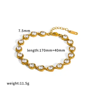 Elegante pulsera de tenis de acero inoxidable con circonitas y cadena de extension.