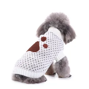 Cozy knit dog sweater with cute paw print pattern, warm winter pet apparel for small dogs.