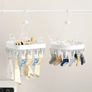 Multi-clip sock drying rack, windproof household laundry hanger for balcony shoes and underwear.