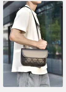 Men geometric crossbody bag stylish street trend shoulder bag ultra-thin casual messenger bag
