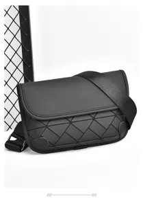 Men's stylish geometric messenger bag black shoulder crossbody bag for daily street fashion.