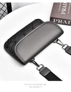 Stylish geometric men's crossbody shoulder bag, sleek grey casual messenger bag for daily use.