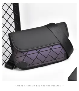 Men geometric messenger bag stylish purple black shoulder crossbody bag casual trendy daily use