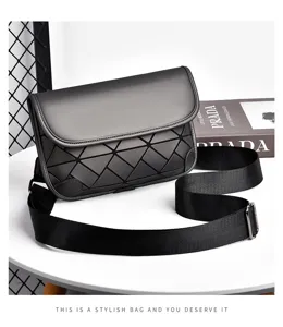 Stylish geometric men crossbody bag, premium PU shoulder bag with wide strap for daily wear.