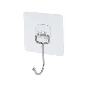 Gancho adhesivo transparente de acero inoxidable para cocina, soporte de pared fuerte.