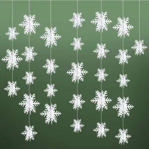 White 3D Snowflake Garland Hanging Ornament For Winter New Year Christmas Party Window Indoor Home Decoration