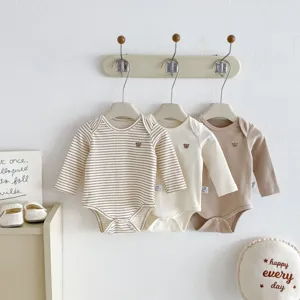 Infant baby cotton long sleeve bodysuit set neutral newborn clothes cute bear embroidery romper