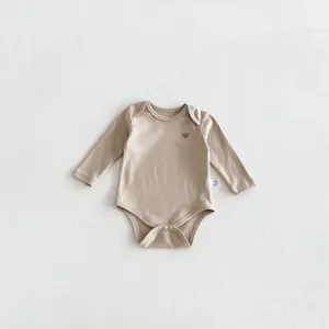 Infant baby cotton long sleeve romper detail, soft fabric, cute bear embroidery, crotch snap.