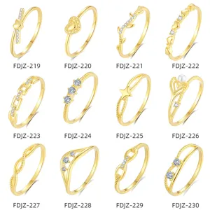 S925 sterling silver minimalist stackable rings set, dainty gold cubic zirconia rings.