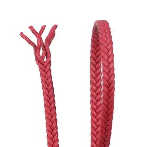 Red 5-strand flat braided PU leather cord for DIY clothing, bags, and jewelry accessories.