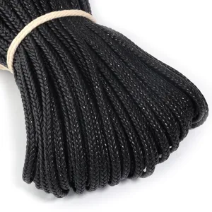 Detailed view of the black 5-strand flat PU leather braided rope, ideal for DIY crafts and accessories.