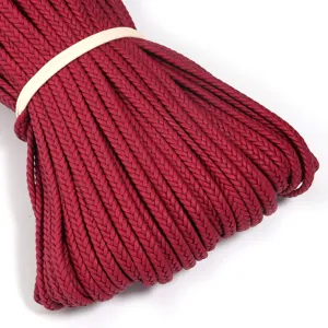 Dark red flat braided PU leather cord close-up, premium texture for DIY handmade accessories details.