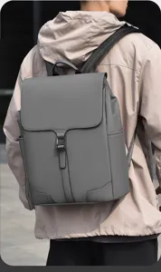 Men's casual gray backpack large capacity business commuting laptop school bag detail view