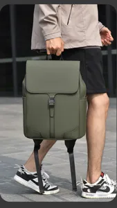 Men minimalist waterproof green backpack casual business laptop travel daypack sleek stylish