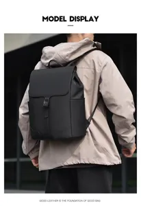 Men minimalist business casual backpack waterproof laptop school bag daily commuter black rucksack