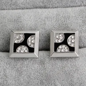 Κομψά τετραγωνισμένα μεταλλικά μανικετόκουμπα με λαμπερά στρασ για ανδρικό πουκάμισο αξεσουάρ