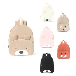 Kids Cute Cartoon Animal Embroidery Corduroy Backpack School Bag