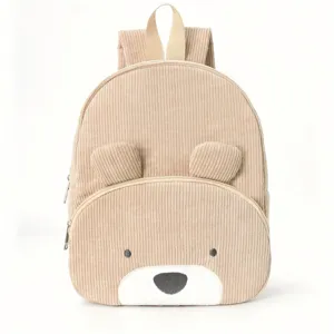 Cute corduroy bear backpack casual school bag daily daypack for women and teen girls