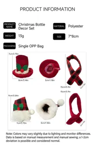 Detaillierte Abmessungen und Spezifikationen für die rot-schwarz karierte Weihnachtsweinhülle.