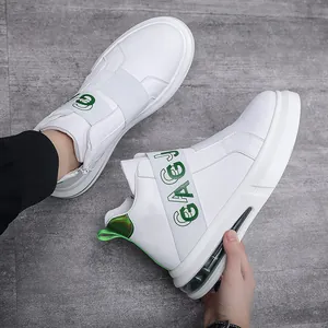 Men Casual Board Shoes White Microfiber Synthetic Leather Sneakers With Elastic Band Letter Print Air Cushion Low High Top Shoes