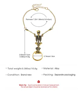 Detailed dimensions and specifications for Gothic gold skeleton finger bracelet harness