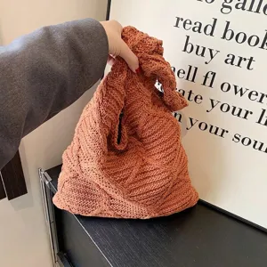 Women Knitted Tote Bag Large Capacity Diamond Lattice Cable Knit Shoulder Bag Vintage Casual Shopper Commuter Bag