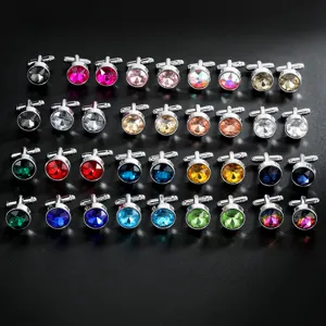 Round multi-color crystal gemstone cufflinks for men and women dress shirts cuffs main view
