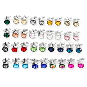 Round crystal cufflinks for men women fashion silver metal colorful gem shirt cuff links.