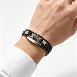 Meerlaagse lederen armband voor heren streetwear metalen gesp zwart en bruin