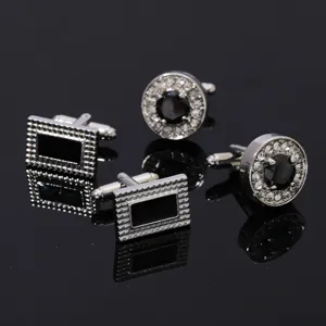 Boutons de manchette élégants en alliage métallique et strass, style affaires classique chic.