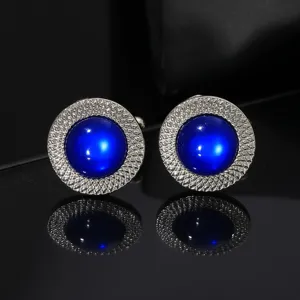 Boutons de manchette classiques en pierre bleue pour homme, bijoux élégants style affaires.