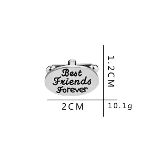 Bouton de manchette ovale argenté gravé Best Friends Forever, accessoire homme 2x1,2cm.